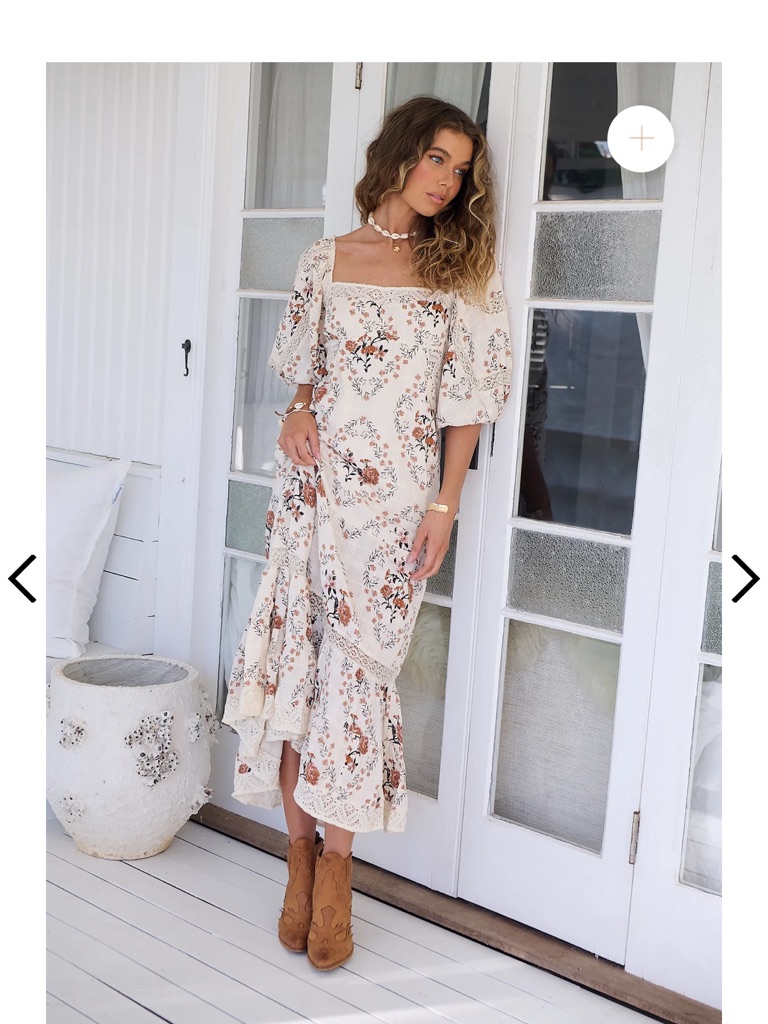 Free People Cream Floral Maxi Dress With Puff Sleeves